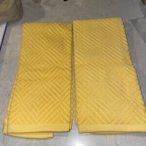 TOWELS..Two KITCHEN / HAND..Yellow Geometric Embossed Pattern 17" X 26” New